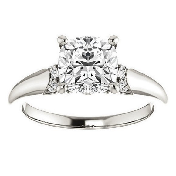 1.8Carat -7.0mm Cushion Moissanite Accented Engagement Ring - Picture 1 of 15